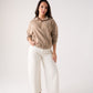 Cora Studded Half Zip Sweatshirt In Beige