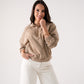 Cora Studded Half Zip Sweatshirt In Beige