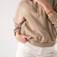 Cora Studded Half Zip Sweatshirt In Beige
