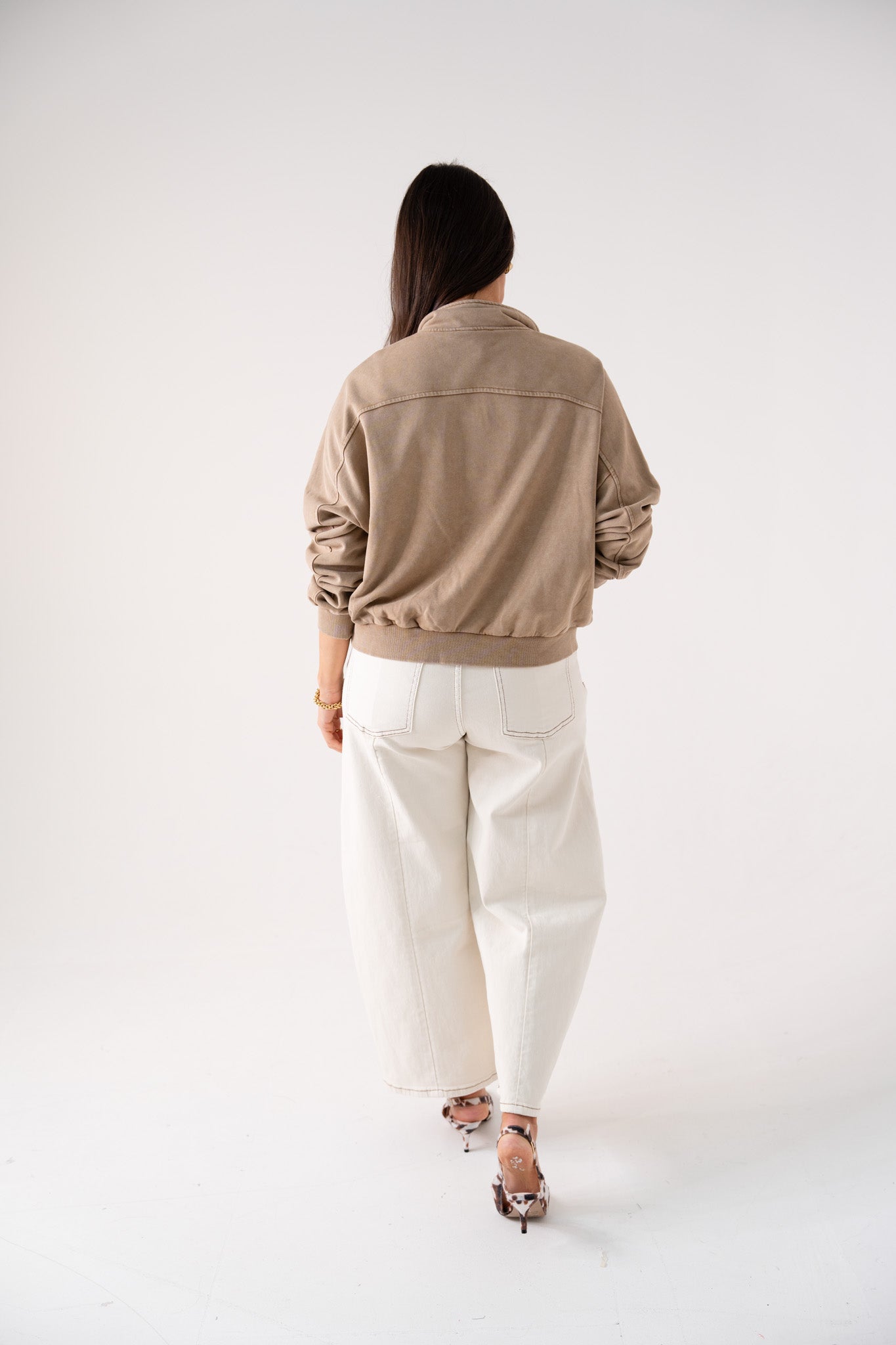 Cora Studded Half Zip Sweatshirt In Beige