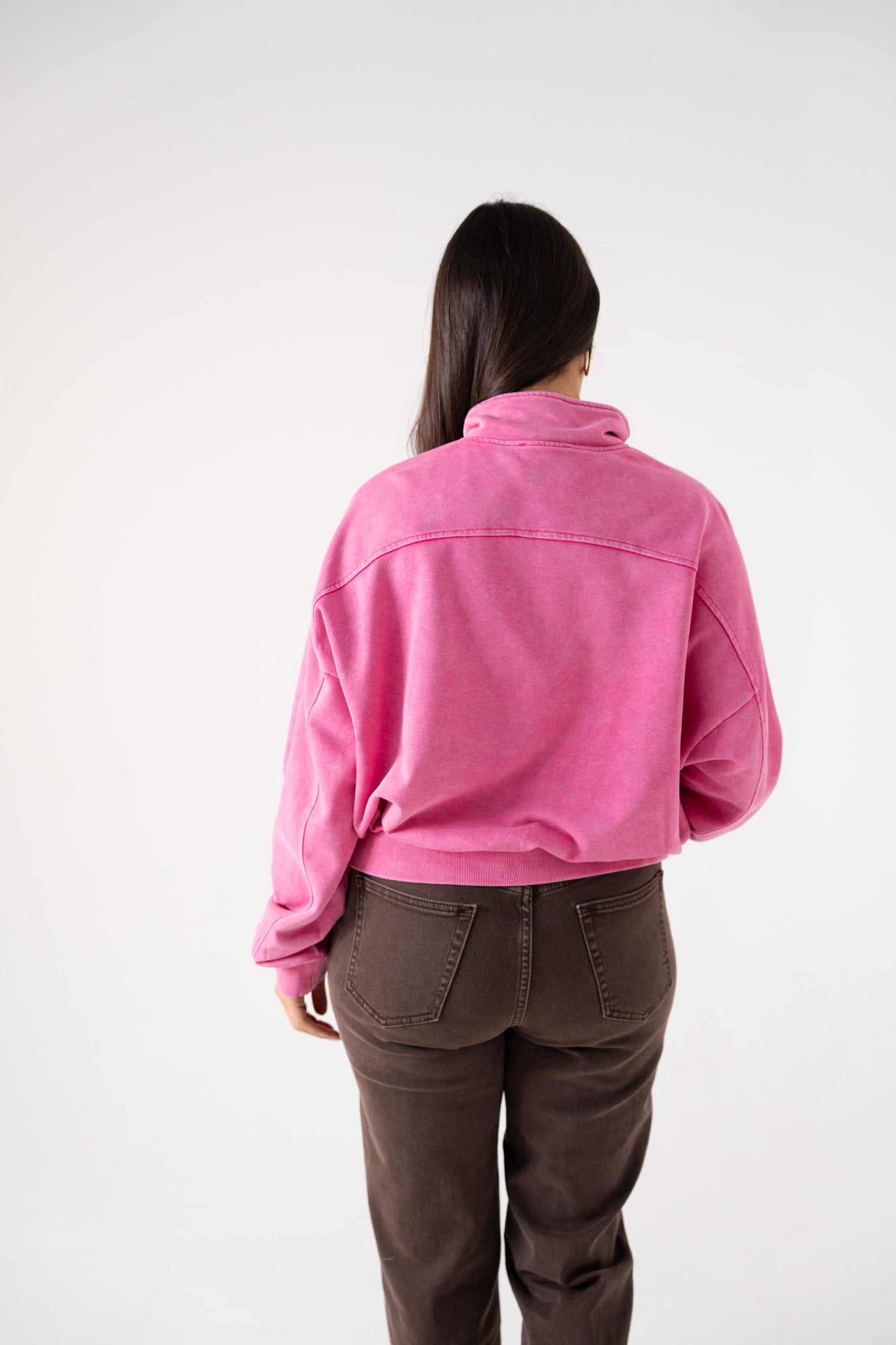 Cora Studded Half Zip Sweatshirt In Fuchsia