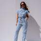 Cora Tie Waist Jumpsuit In Light Wash