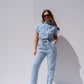 Cora Tie Waist Jumpsuit In Light Wash