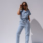 Cora Tie Waist Jumpsuit In Light Wash