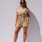 Cora Tie Waist Playsuit In Beige