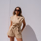 Cora Tie Waist Playsuit In Beige