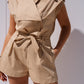 Cora Tie Waist Playsuit In Beige
