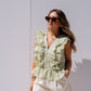 Cora V-Neck Ruffle Blouse In Green