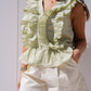 Cora V-Neck Ruffle Blouse In Green