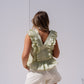 Cora V-Neck Ruffle Blouse In Green