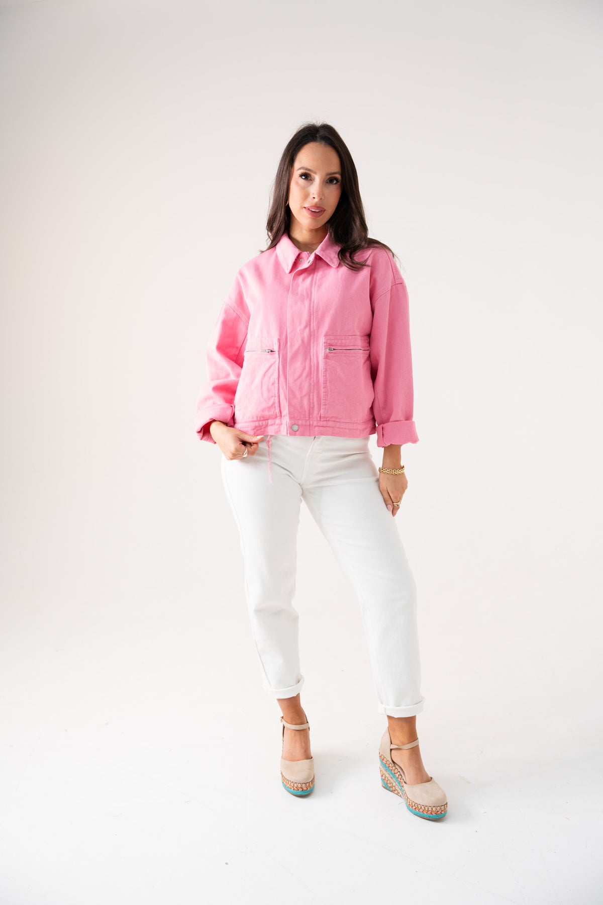Cora Zip Front Jacket In Pink