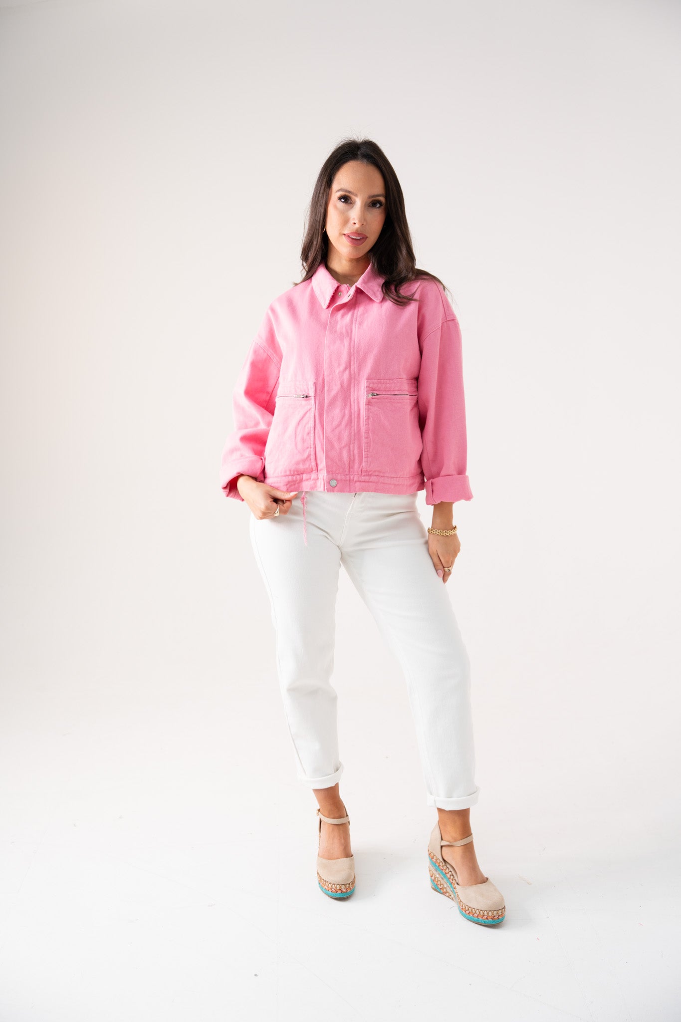 Cora Zip Front Jacket In Pink