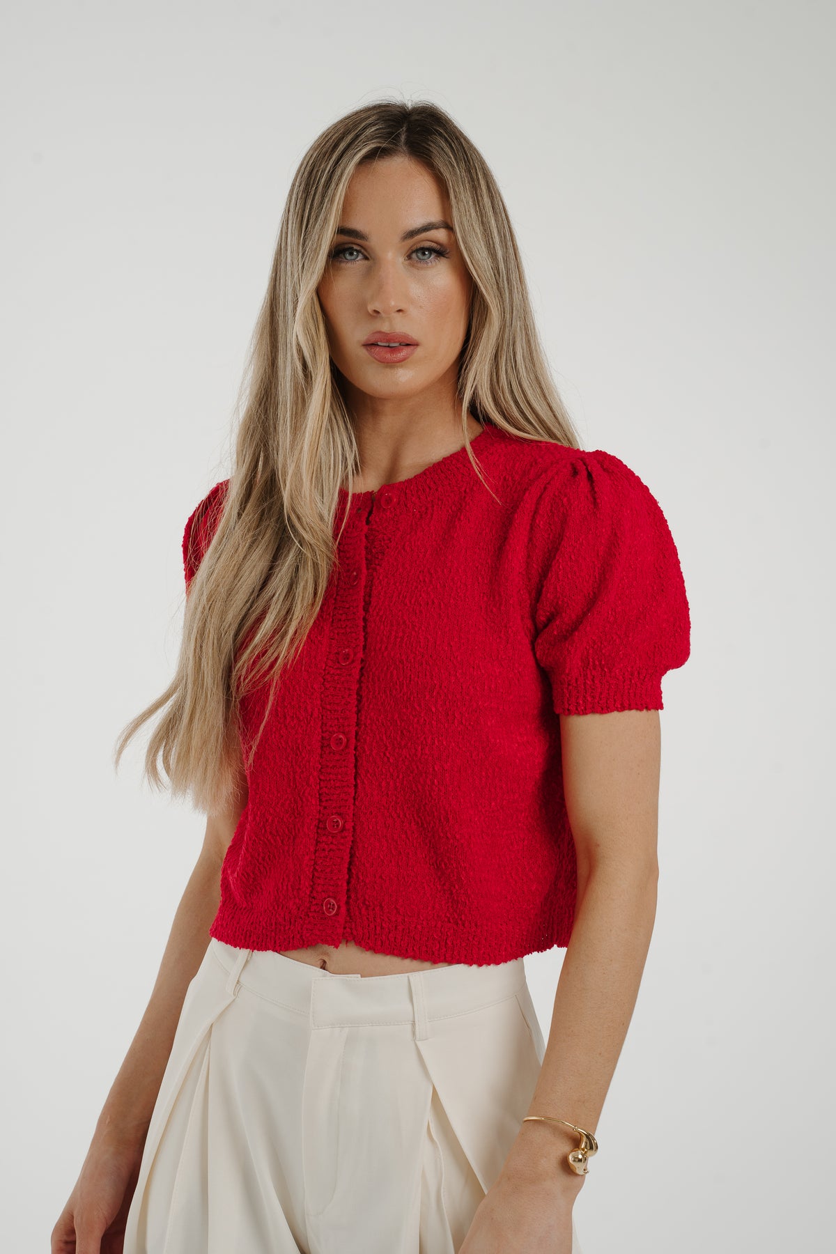 Taylor Textured Cardigan In Red