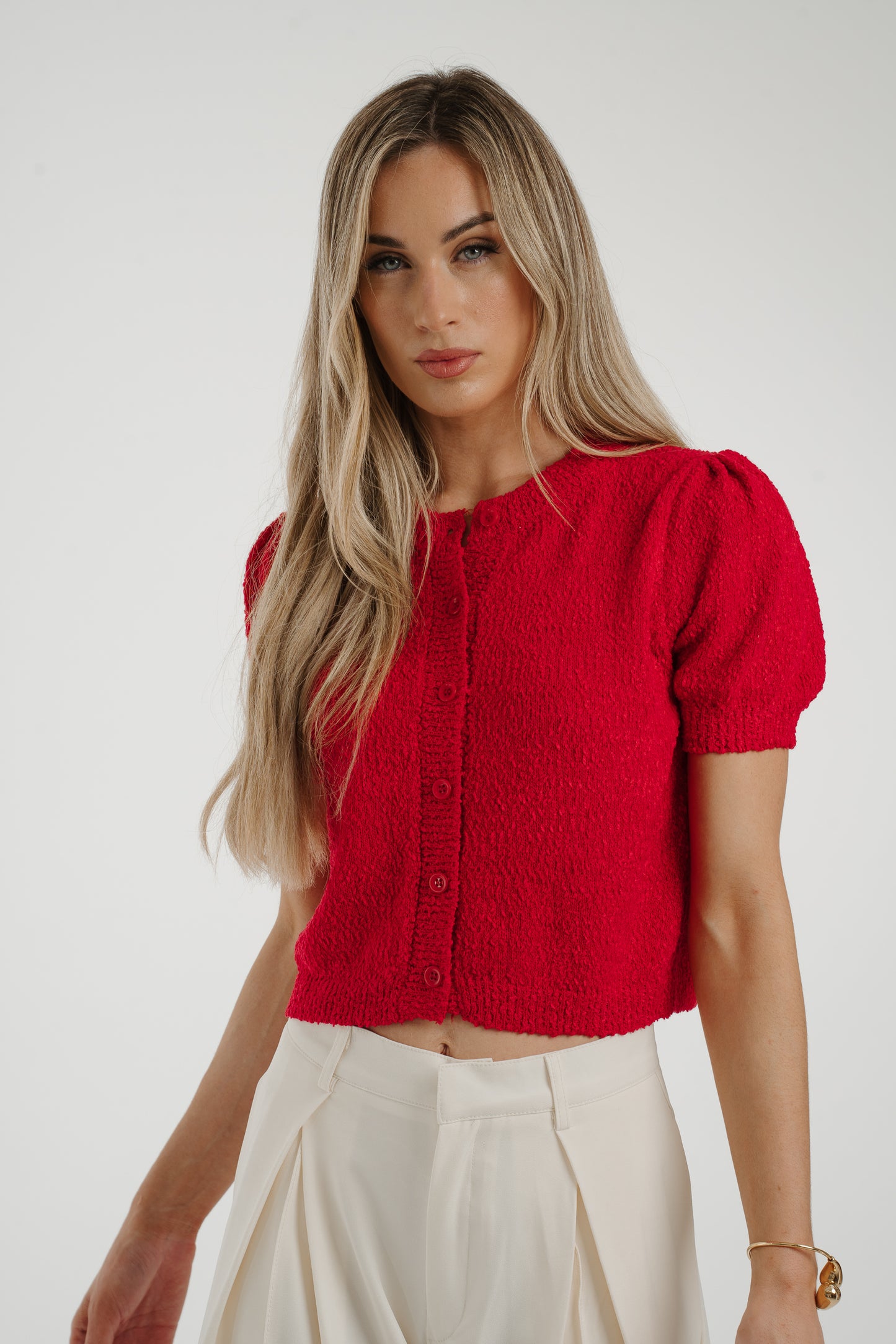 Taylor Textured Cardigan In Red