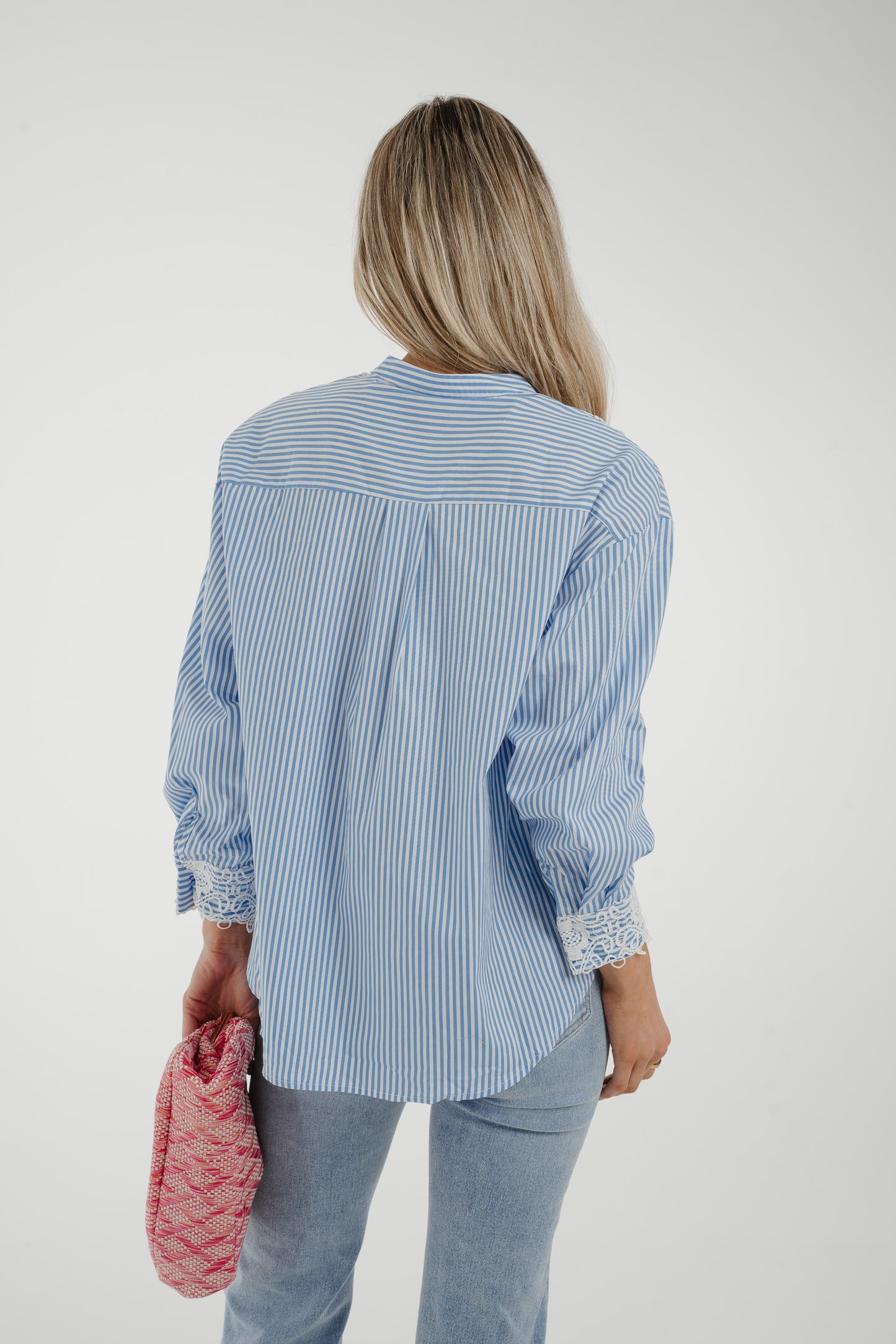 Holly Lace Collar & Cuff Shirt In Blue Stripe