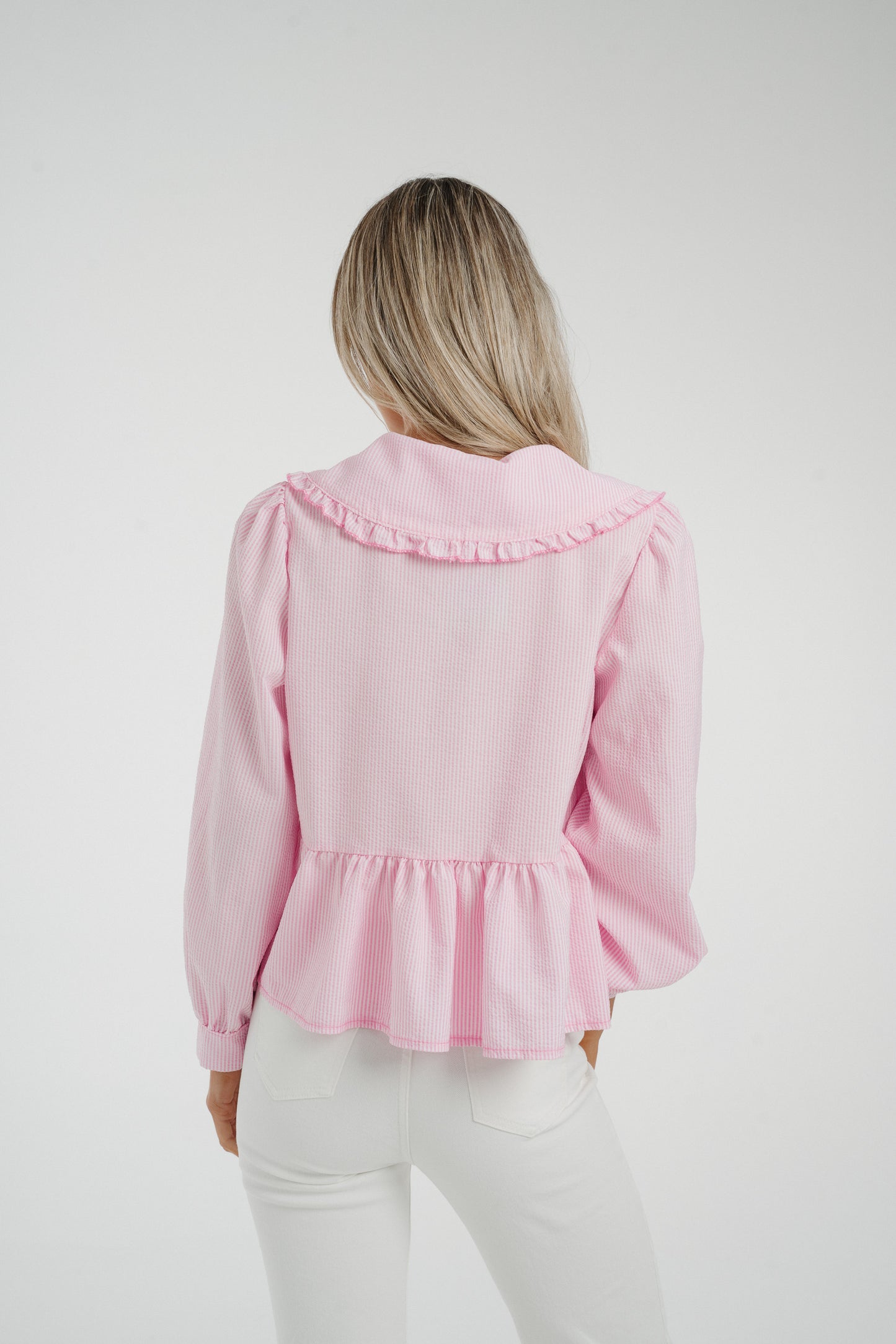 Leona Tie Front Blouse With Collar In Pink