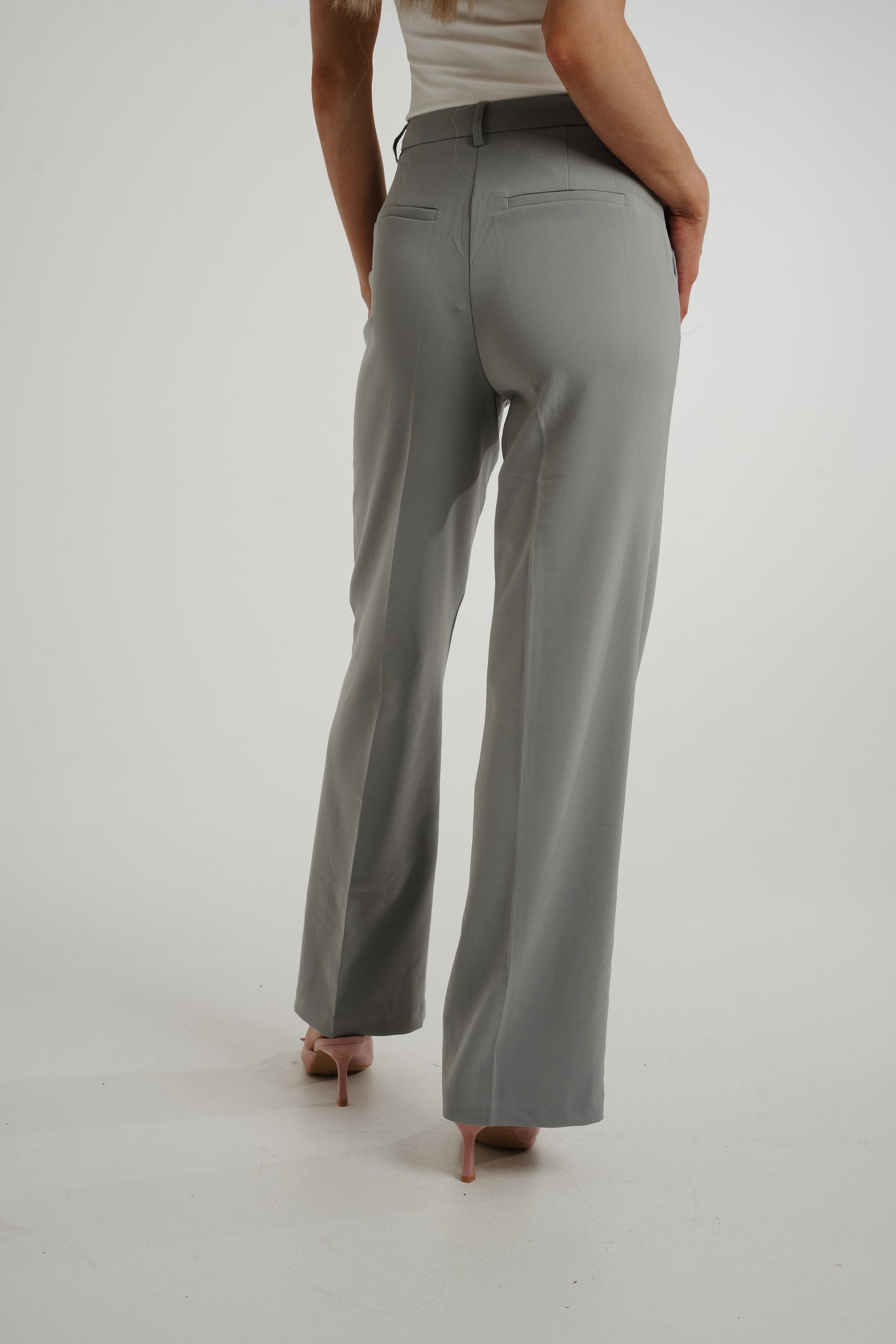 Freya Pleat Front Straight Leg Trouser In Grey