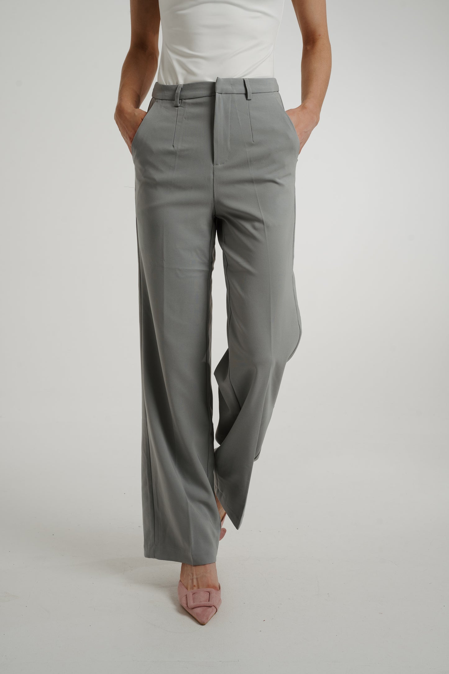 Freya Pleat Front Straight Leg Trouser In Grey