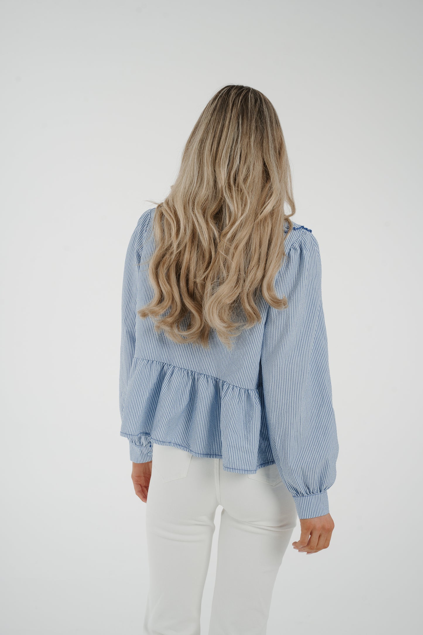 Leona Tie Front Blouse With Collar In Blue