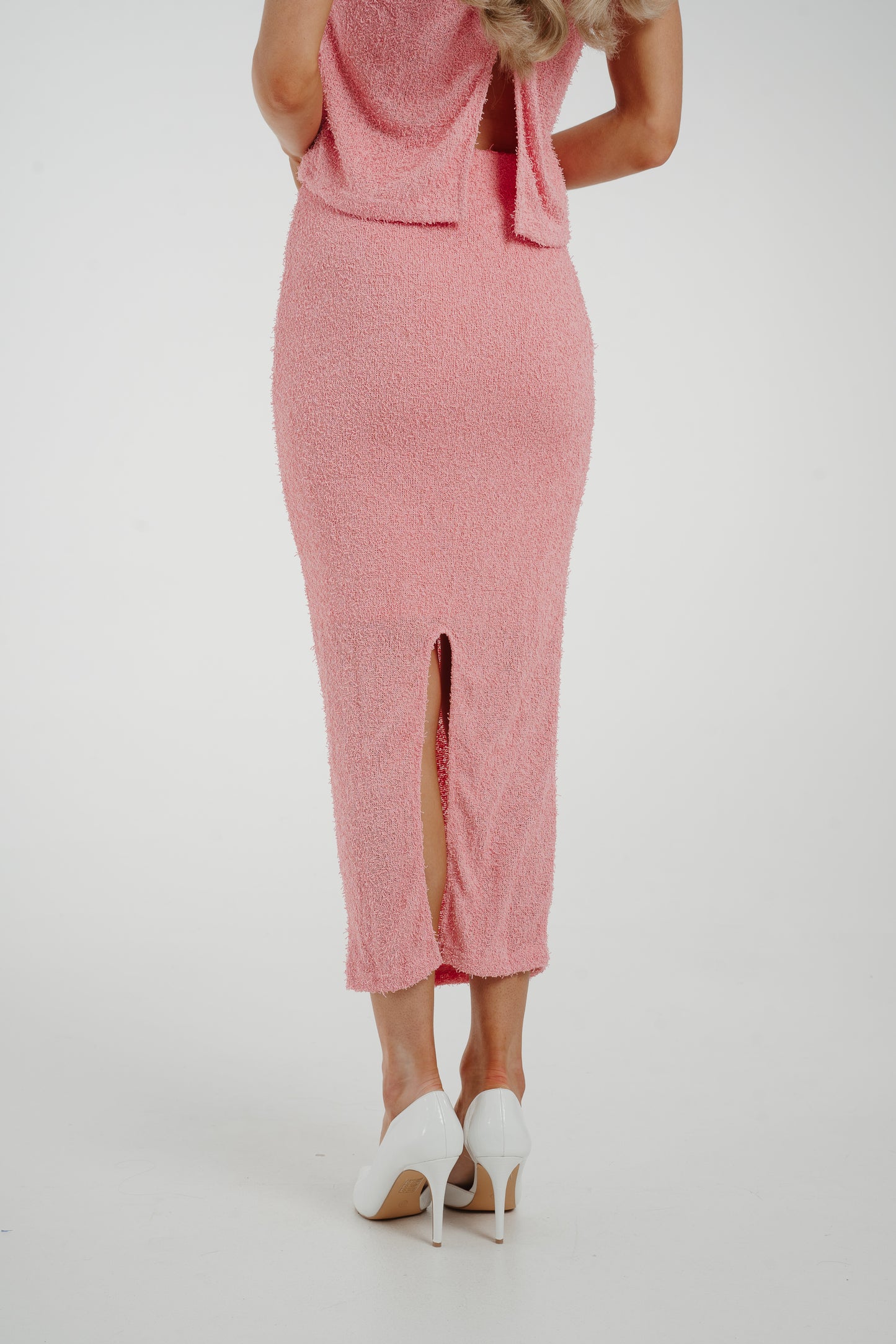 Elsa Textured Midi Skirt In Pink