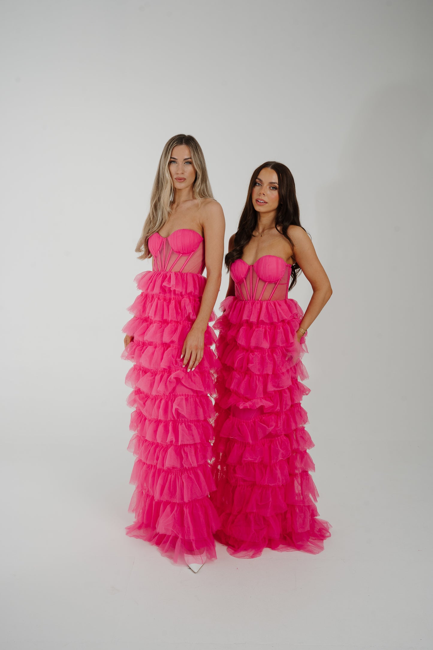 Holly Strapless Tulle Maxi Dress In Fuchsia