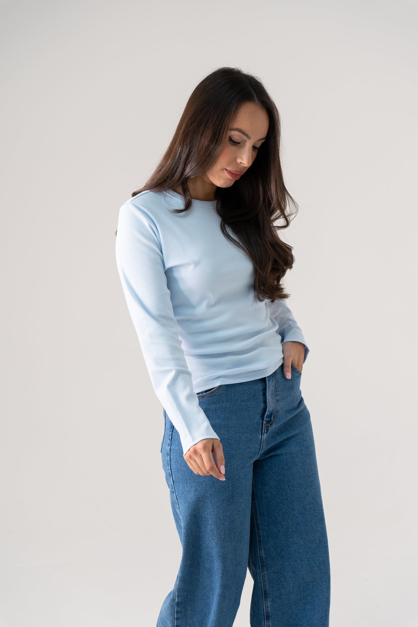 Love Laura Long Sleeve Ribbed Base Top In Blue