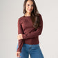 Love Laura Long Sleeve Ribbed Base Top In Burgundy