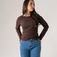 Love Laura Long Sleeve Ribbed Base Top In Chocolate