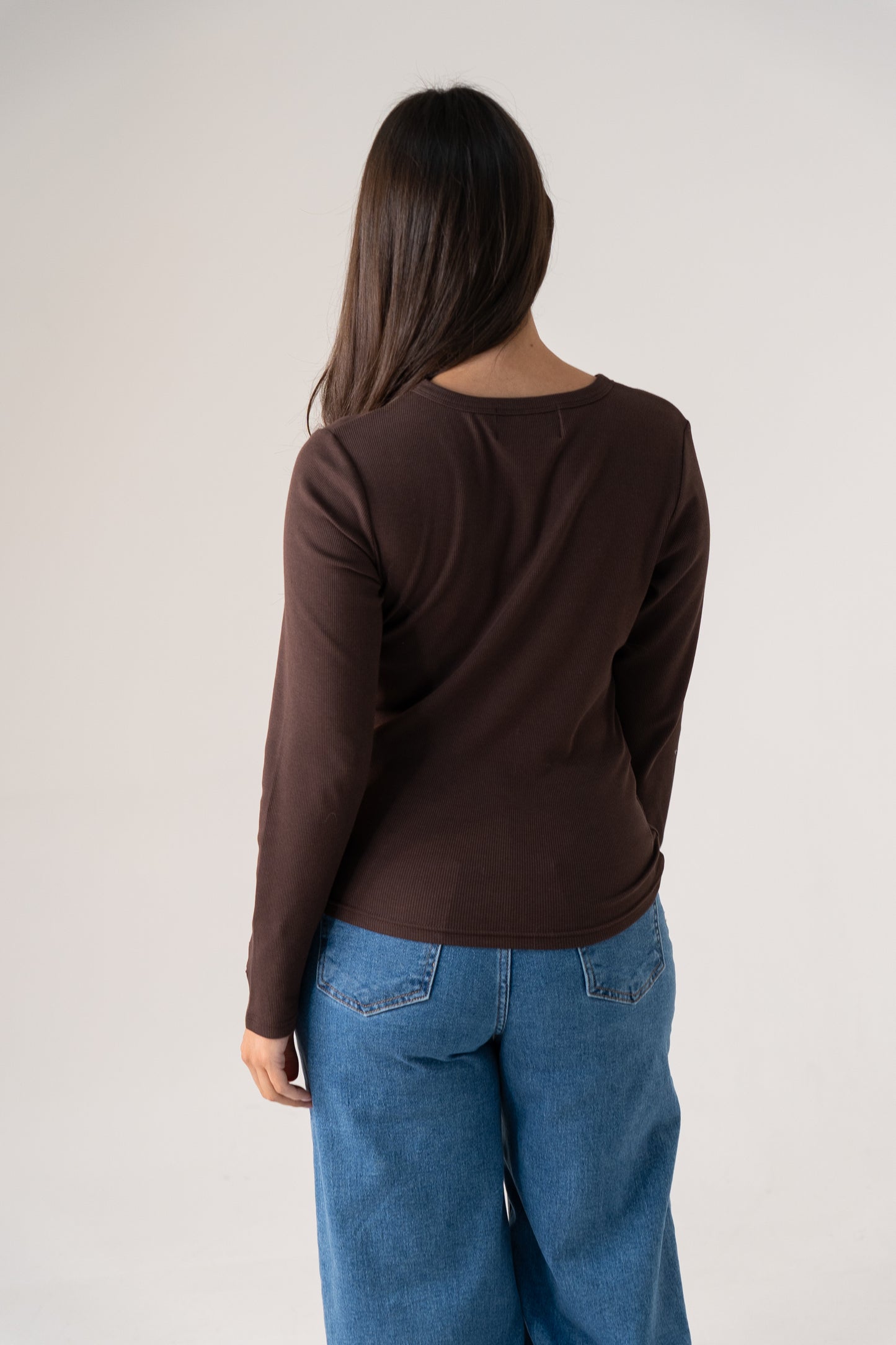 Love Laura Long Sleeve Ribbed Base Top In Chocolate