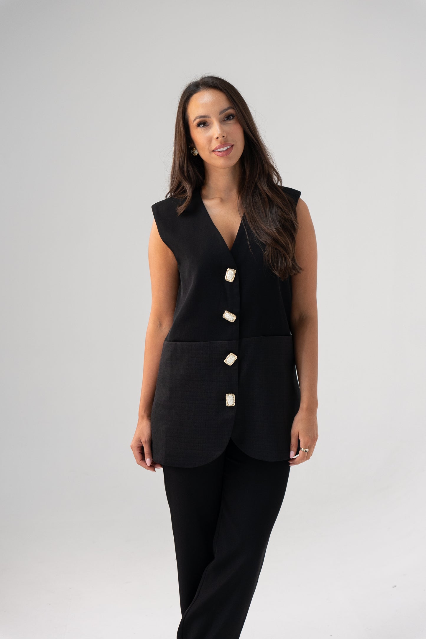 Love Laura Longline Waistcoat In Black