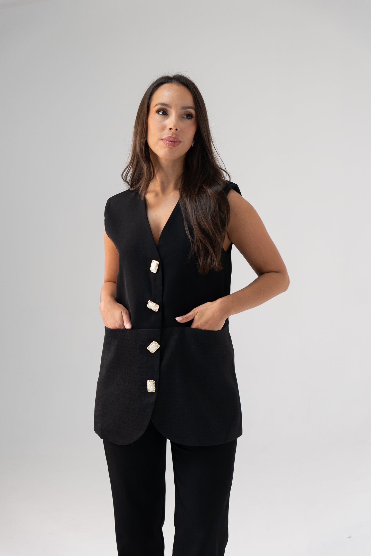 Love Laura Longline Waistcoat In Black