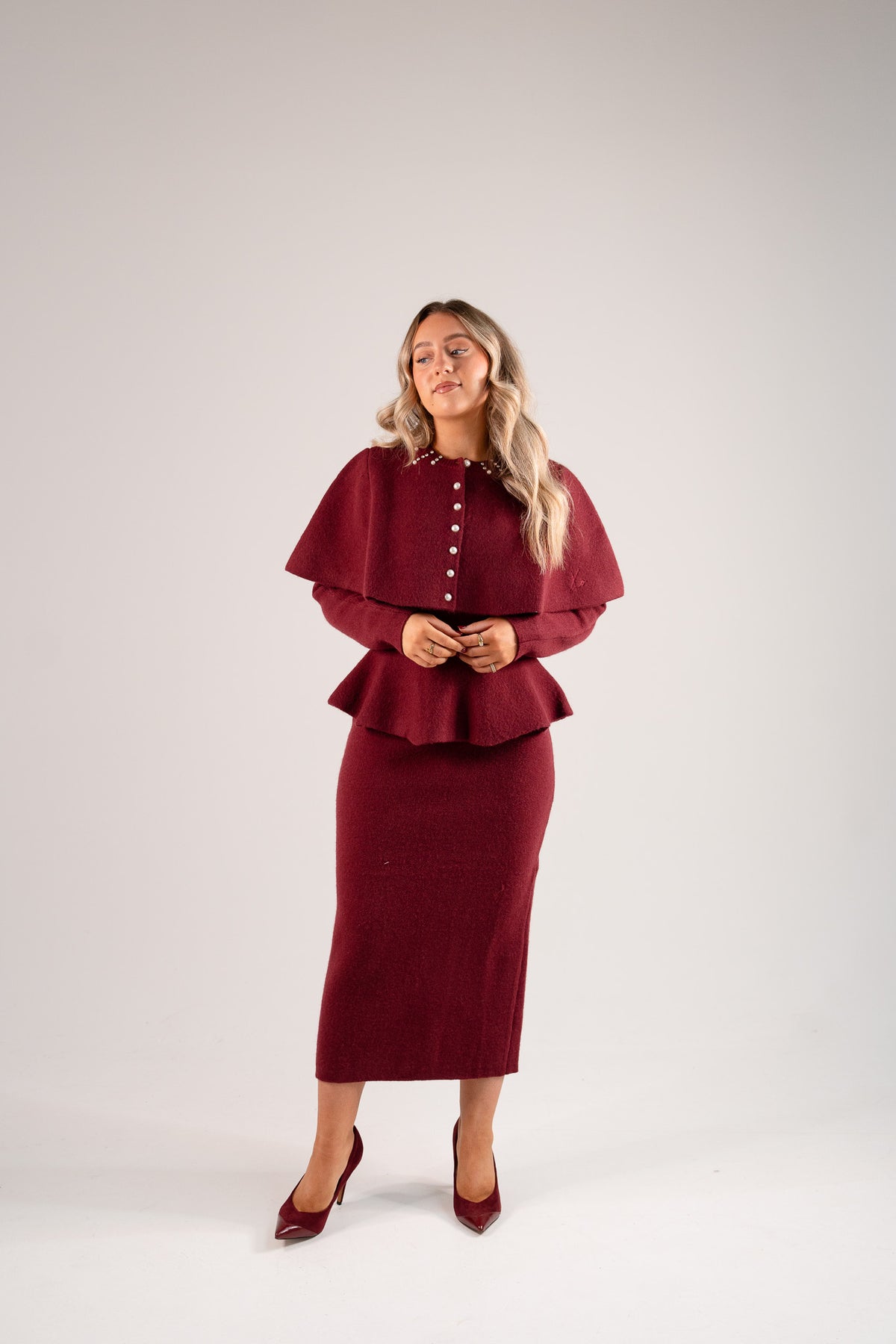 Love Laura Knit Midi Skirt In Burgundy