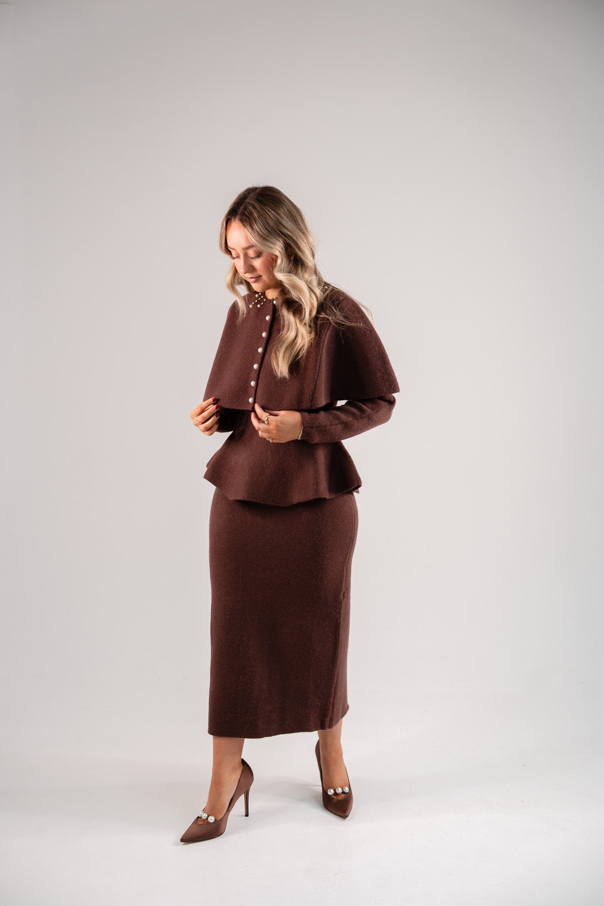 Love Laura Knit Midi Skirt In Chocolate