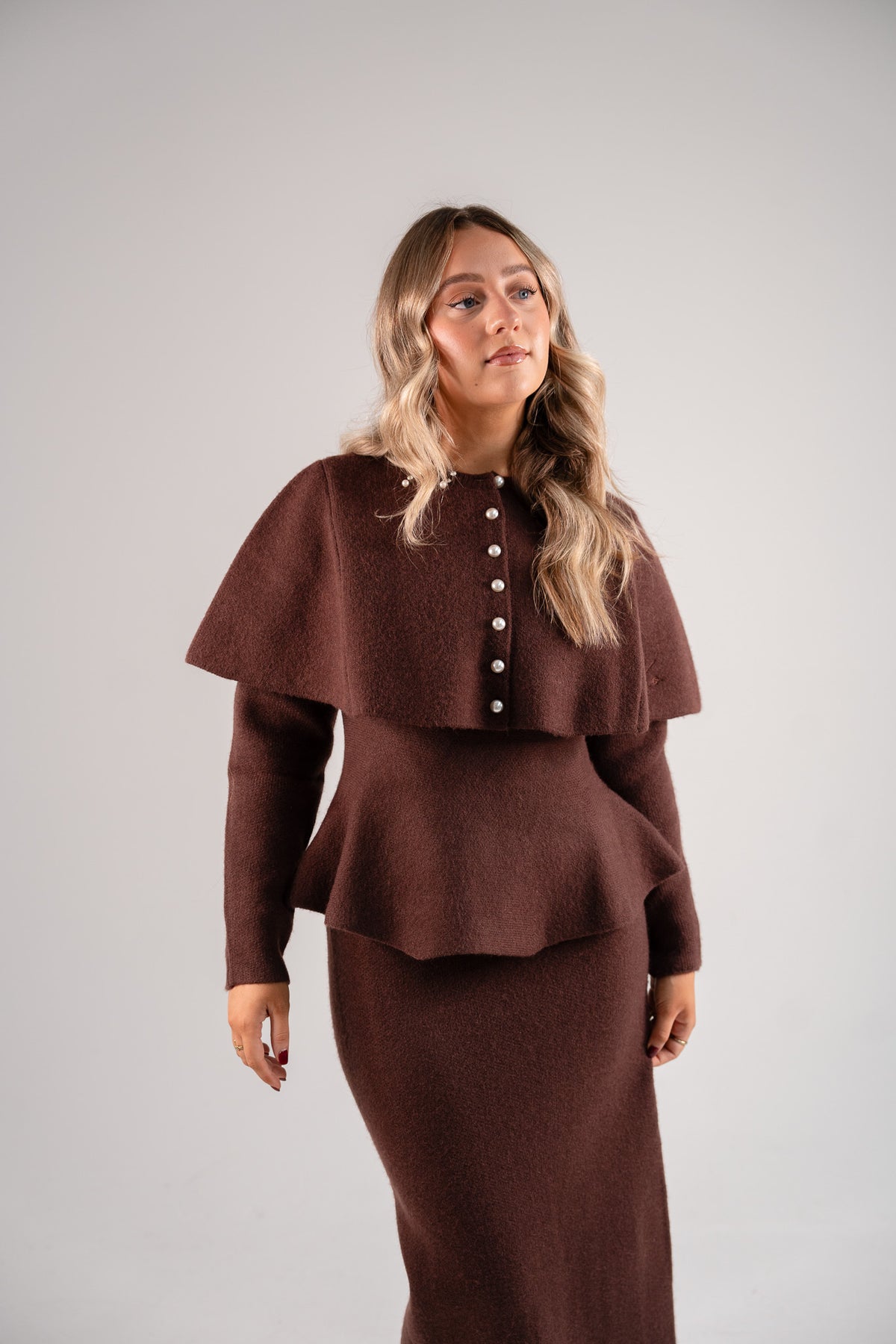 Love Laura Knit Peplum Top In Chocolate