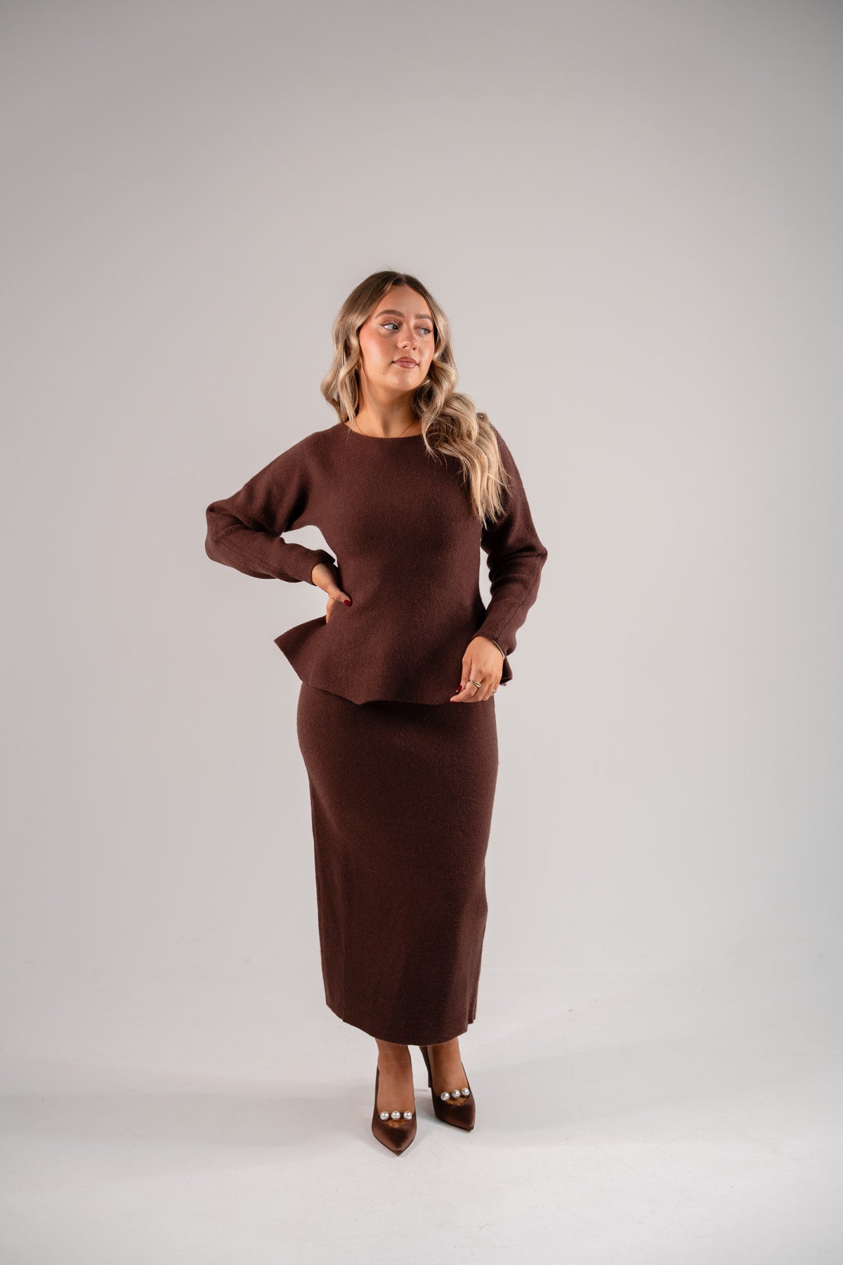 Love Laura Knit Midi Skirt In Chocolate