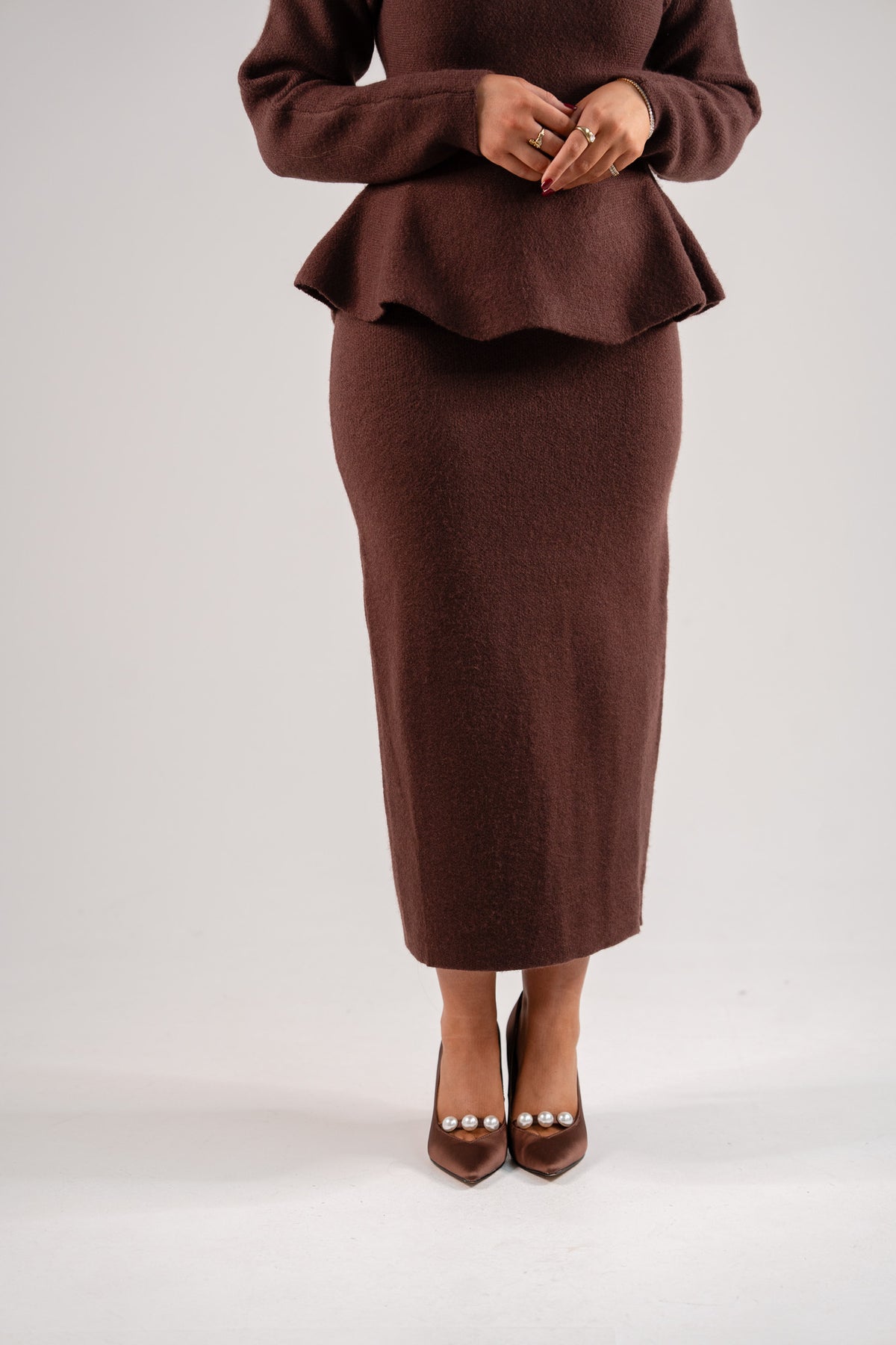 Love Laura Knit Midi Skirt In Chocolate