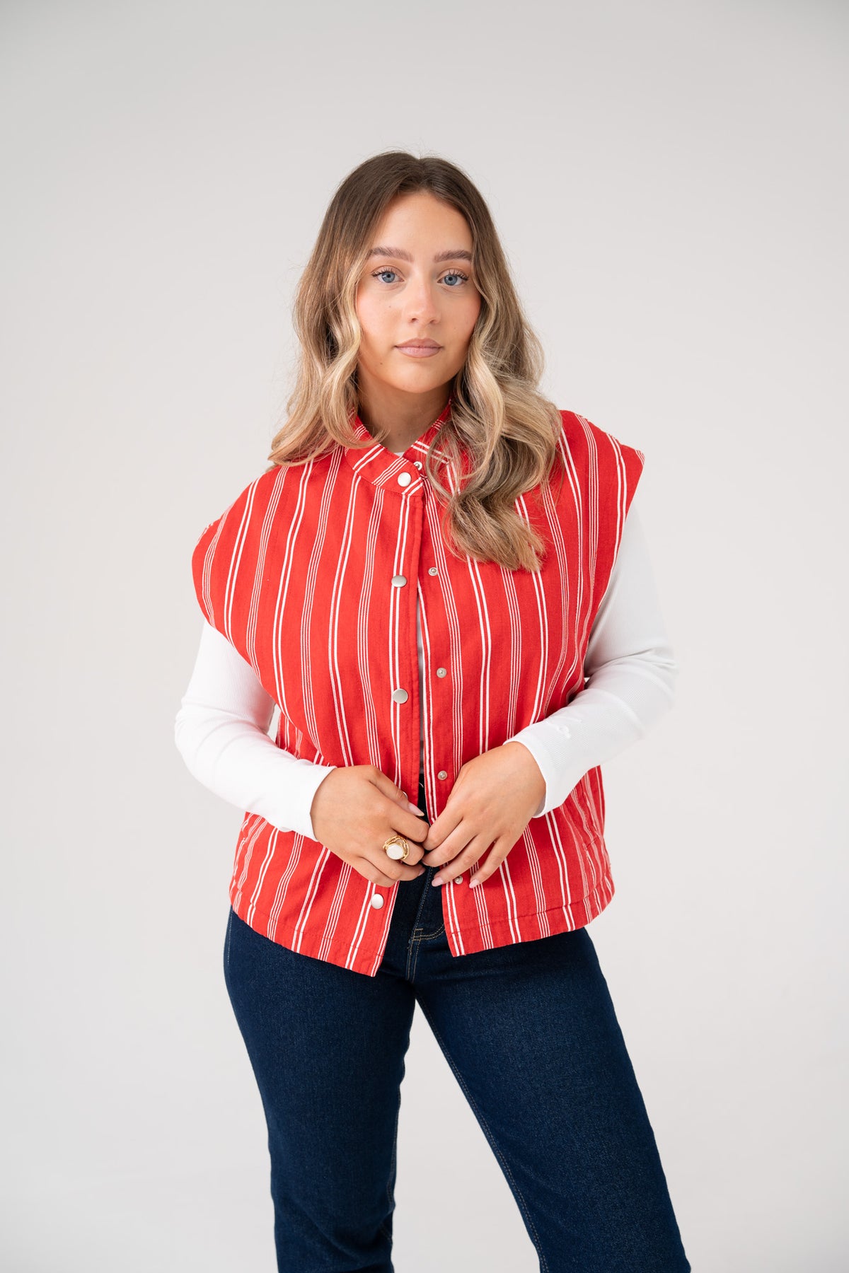 Kiera Stripe Waistcoat In Red