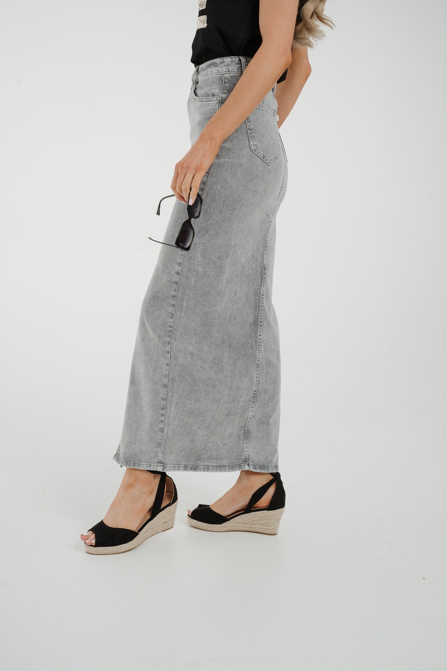 Lynne Denim Maxi Skirt In Grey
