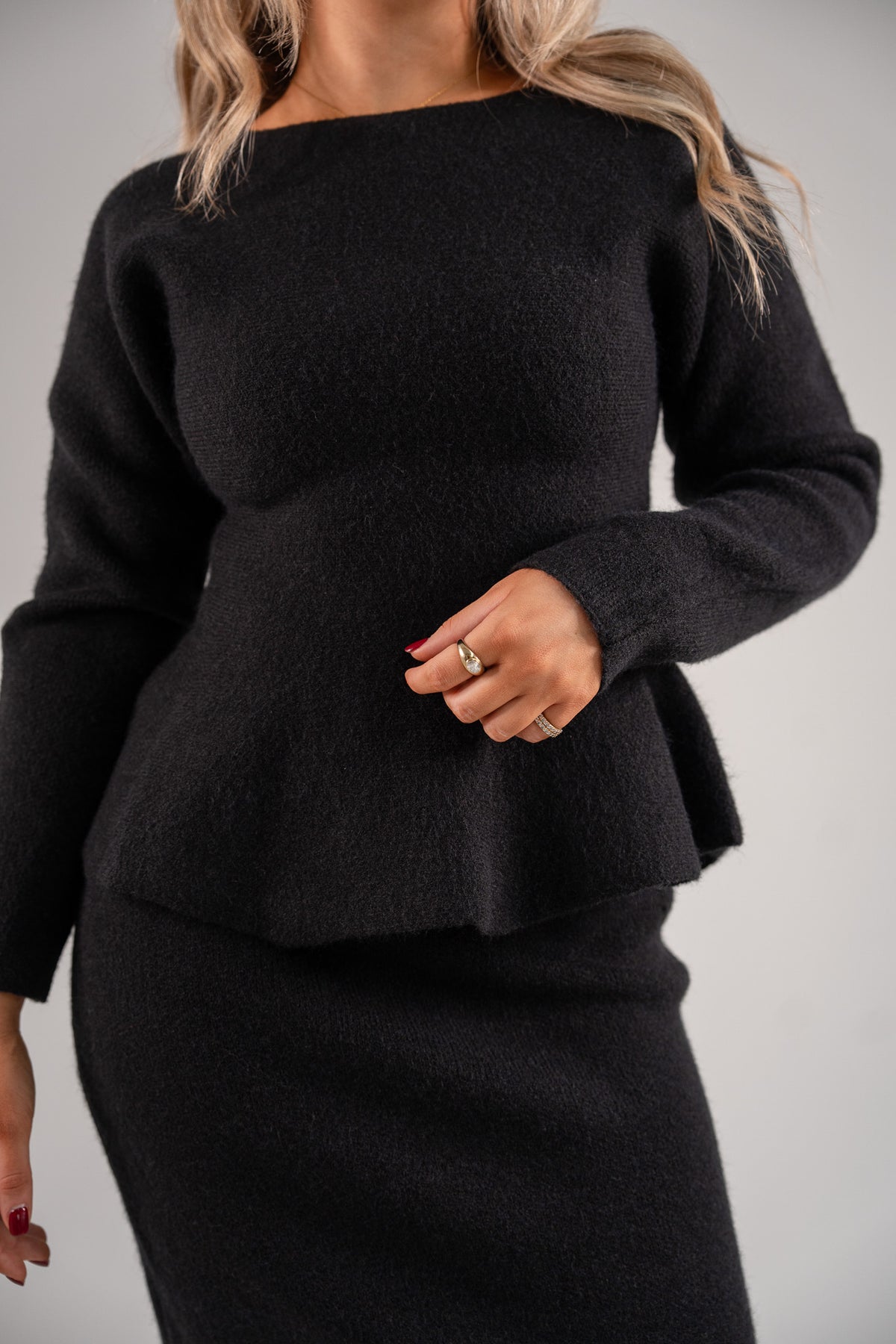 Love Laura Knit Peplum Top In Black