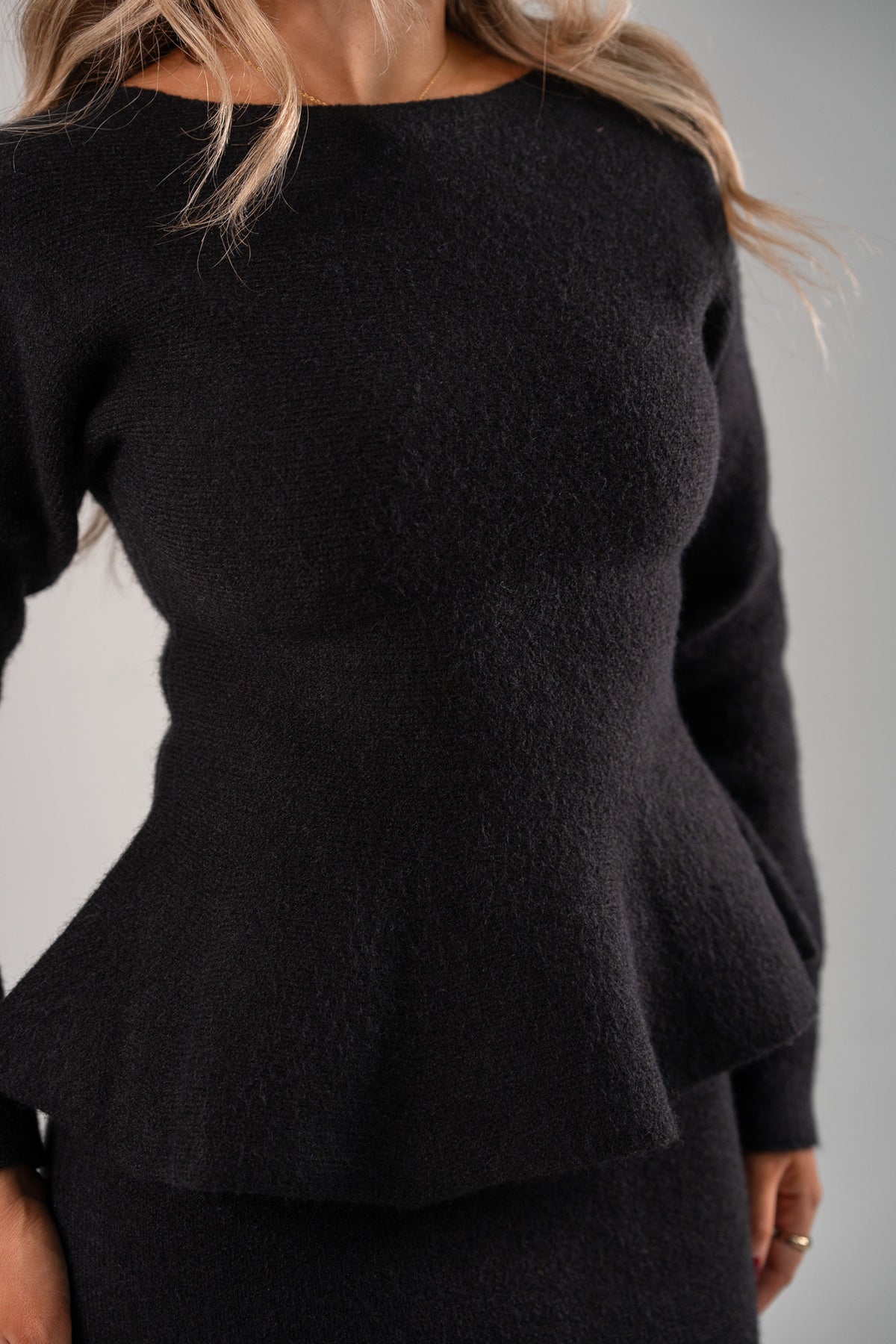 Love Laura Knit Peplum Top In Black