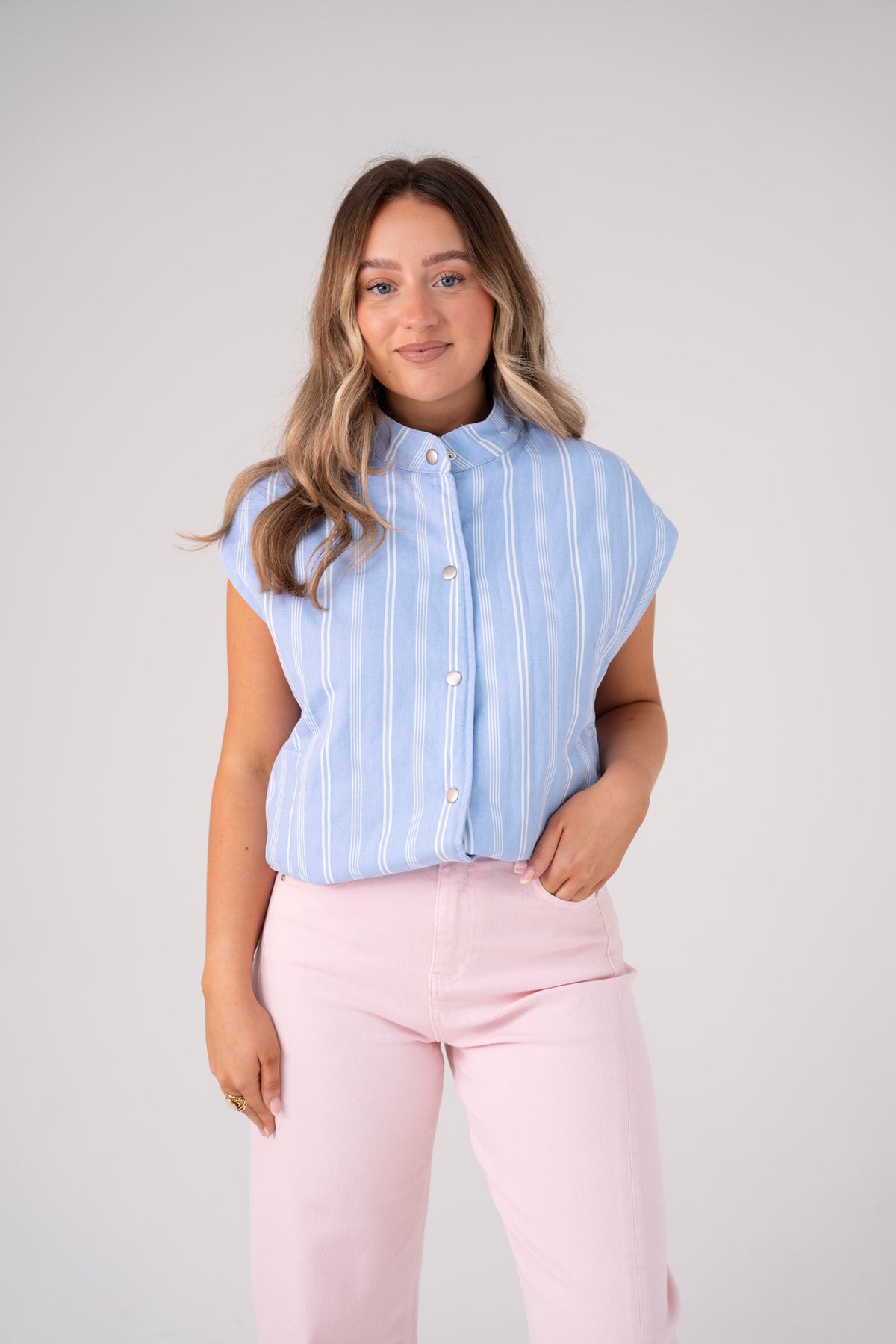 Kiera Stripe Waistcoat In Blue