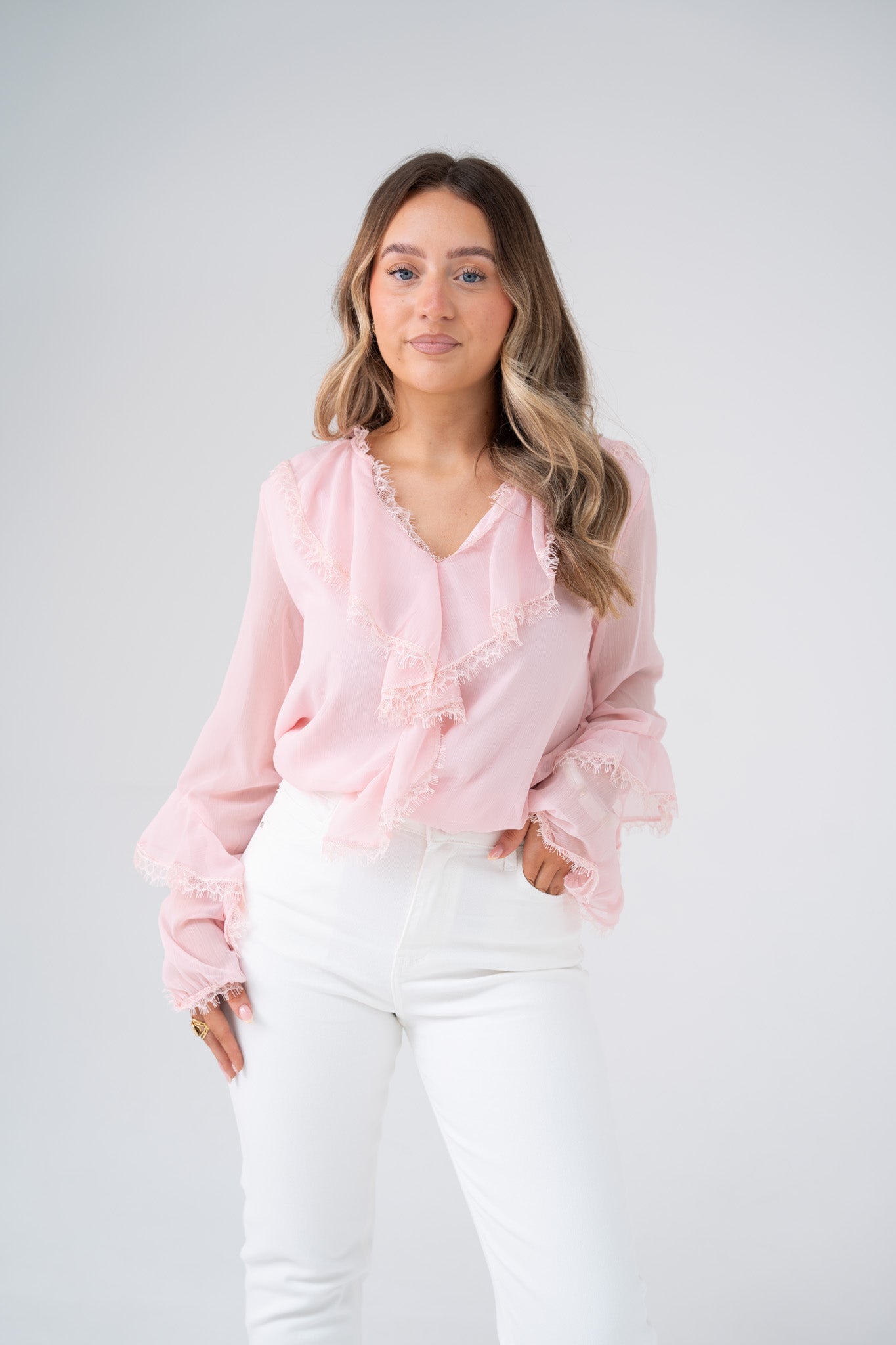 Love Laura Ruffle Blouse In Soft Pink