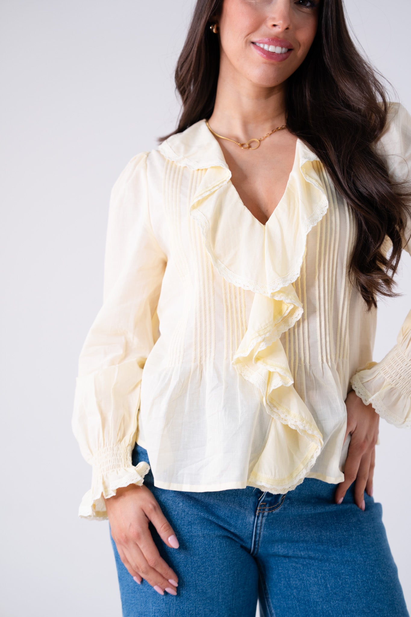Holly Pleat & Ruffle Blouse In Lemon