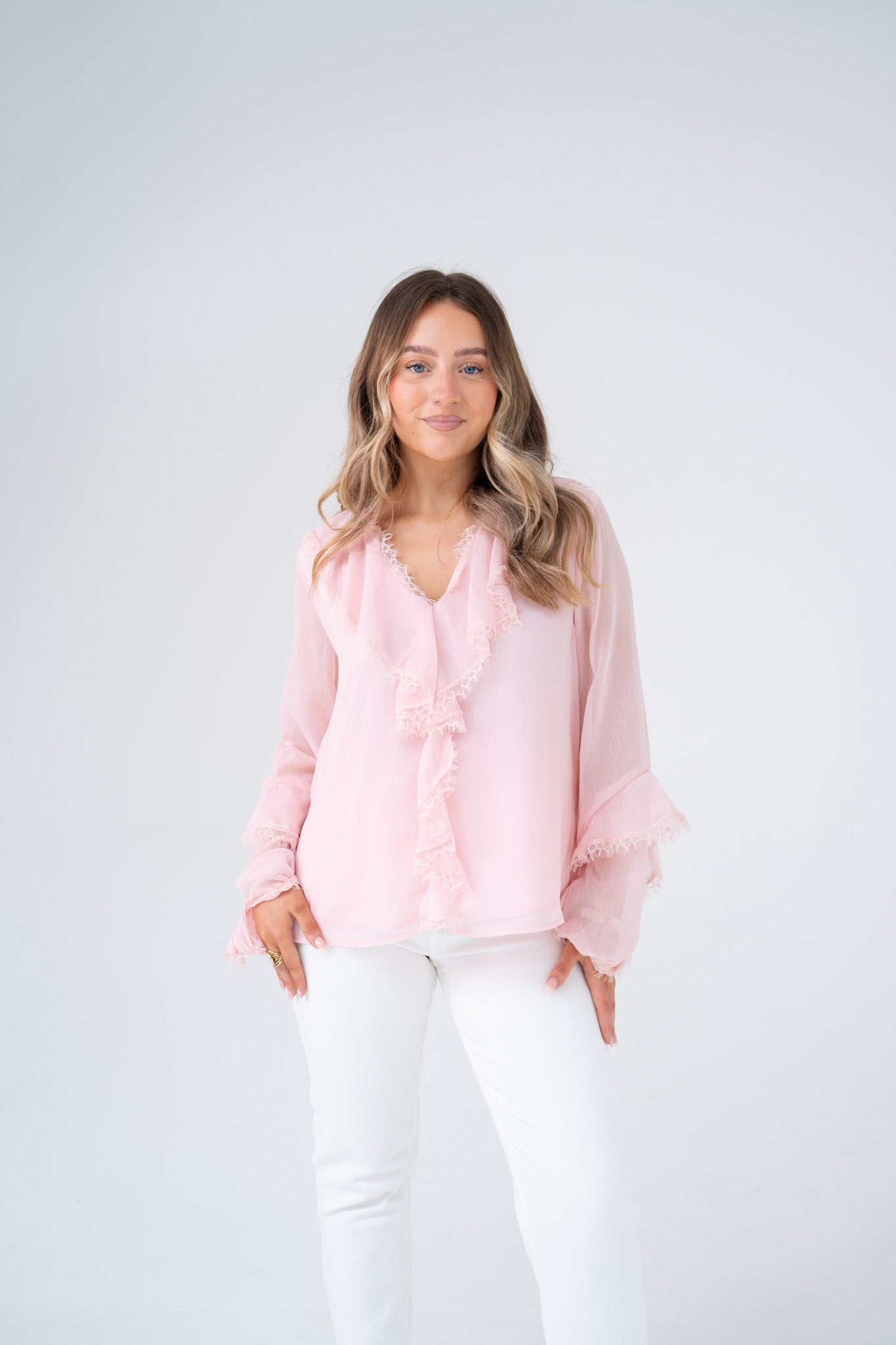 Love Laura Ruffle Blouse In Soft Pink