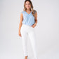 Kendra Lace Trim Sleeveless Top In Blue