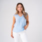 Kendra Lace Trim Sleeveless Top In Blue