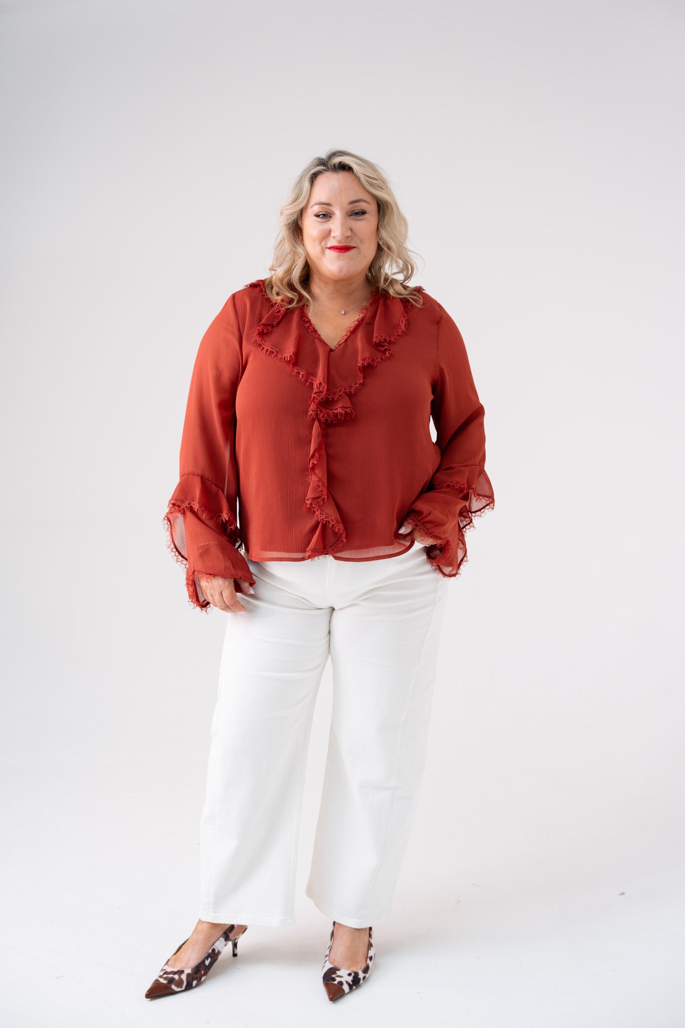 Love Laura Ruffle Blouse In Terracotta