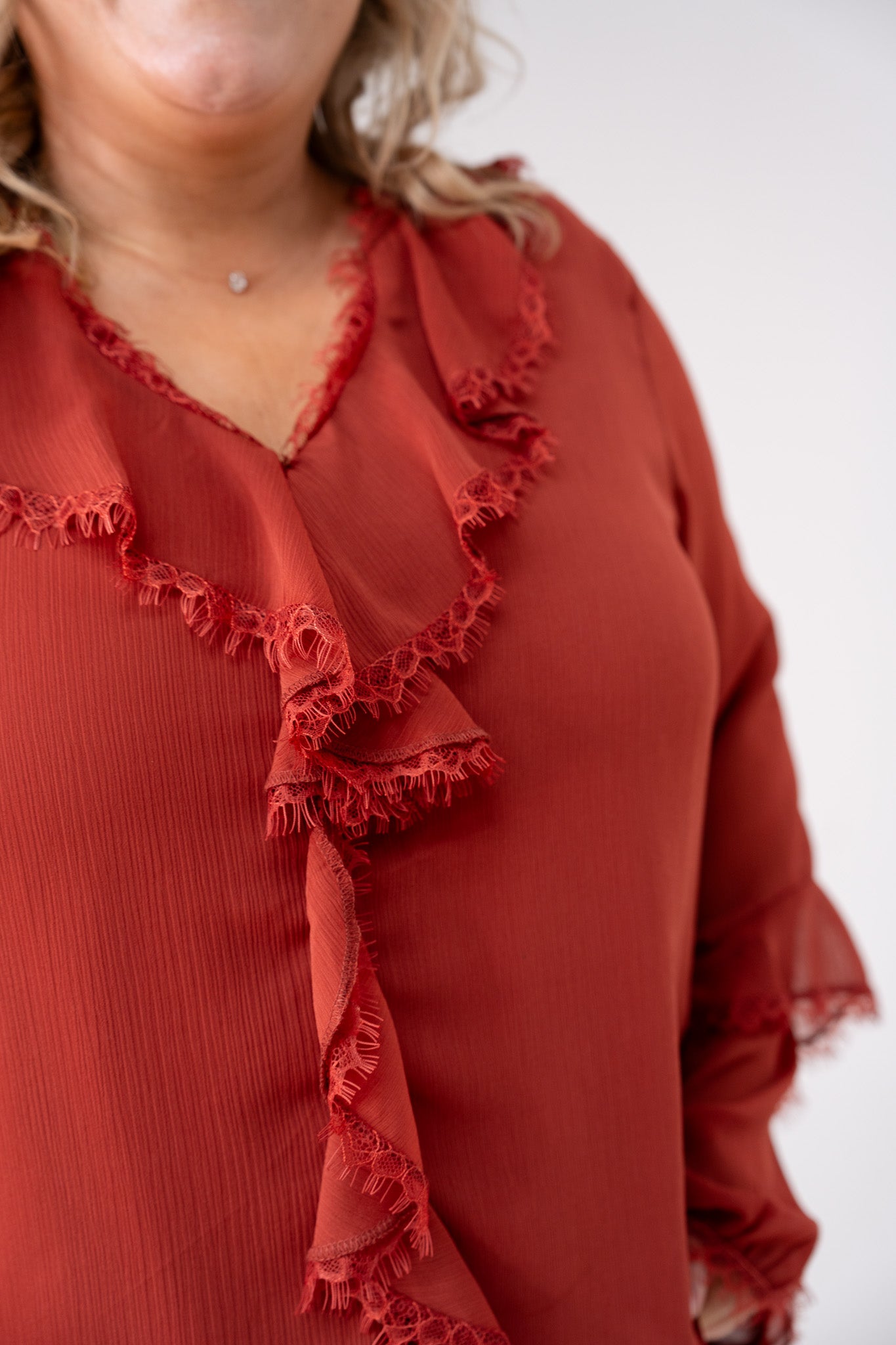 Love Laura Ruffle Blouse In Terracotta