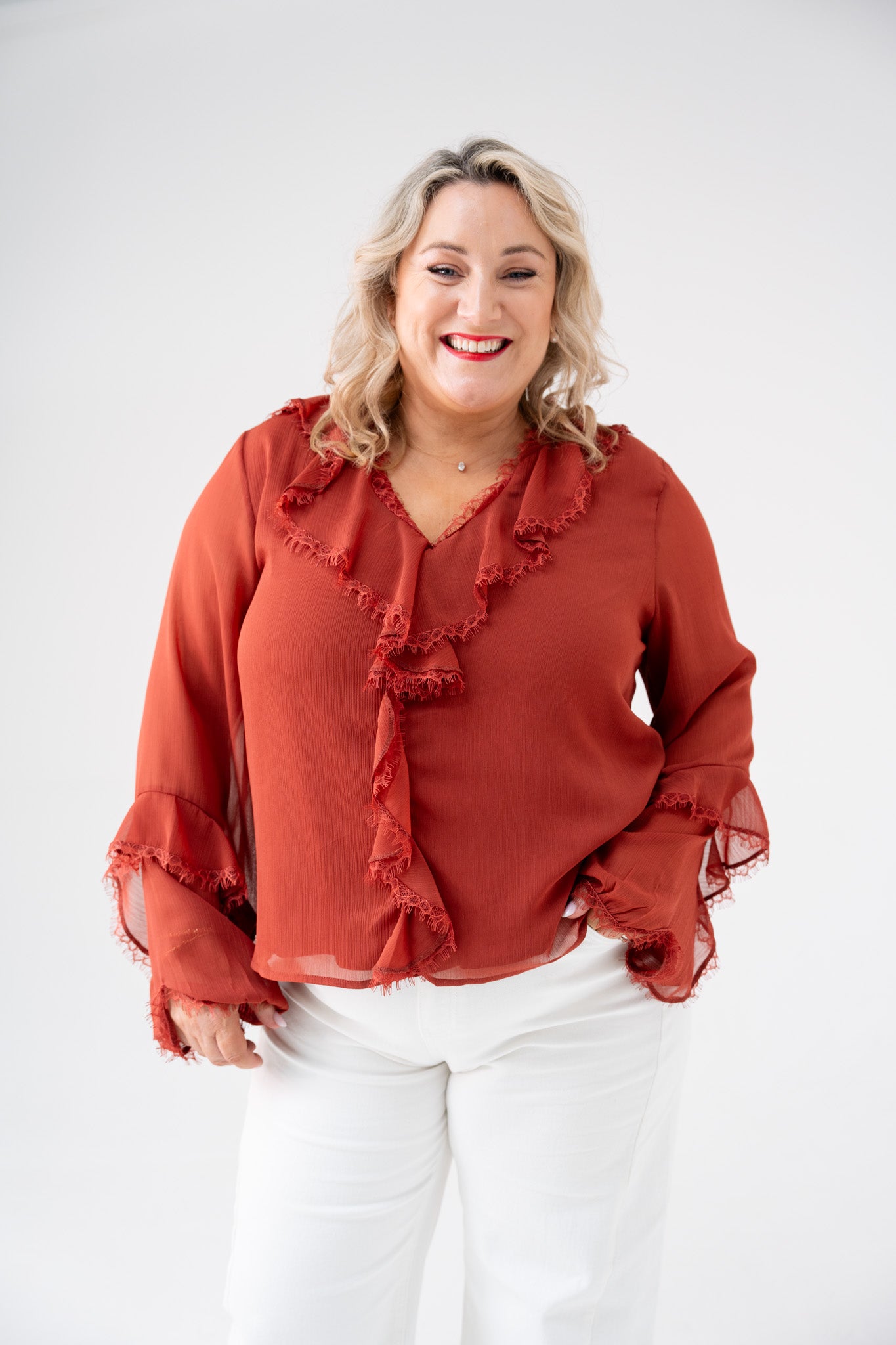 Love Laura Ruffle Blouse In Terracotta