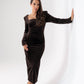 Love Laura Square Neck Velvet Dress In Chocolate